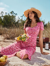 Thumbnail for Floral Ruched Front Slit Dress
