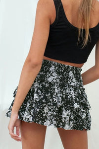 Thumbnail for Printed Frill Trim Smocked Mini Skirt