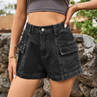 Thumbnail for High-Waist Denim Shorts with Pockets