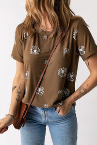 Thumbnail for Dandelion Print Round Neck Tee - MiaMore | Luxary Classic Charm