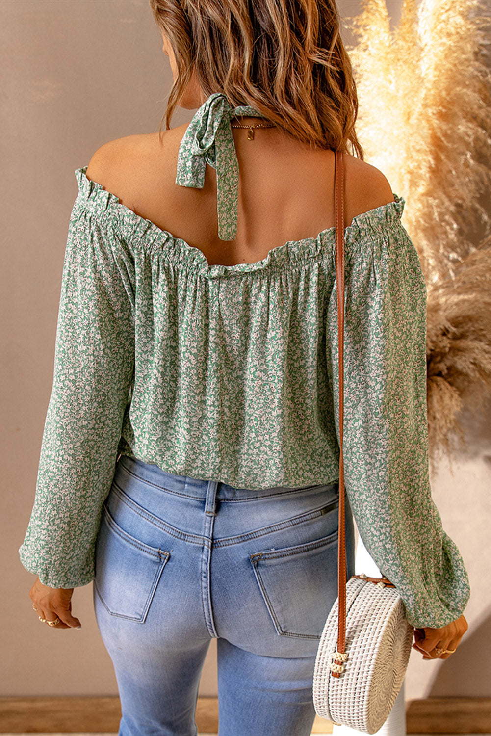 Ditsy Floral Halter Neck Frill Trim Blouse - MiaMore | Luxary Classic Charm