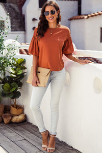 Thumbnail for Puff Sleeve Curved Hem Blouse - MiaMore | Luxary Classic Charm