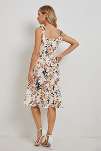 Thumbnail for Floral Tie Shoulder Smocked Ruffle Hem Dress