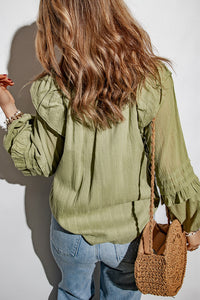 Thumbnail for Ruffled Notched Neck Balloon Sleeve Blouse - MiaMore | Luxary Classic Charm