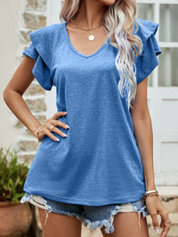 Thumbnail for Layered Flutter Sleeve V-Neck Top - MiaMore | Luxary Classic Charm