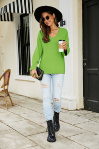 Thumbnail for Drop Shoulder V-Neck Knit Pullover