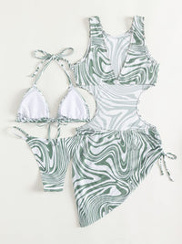 Thumbnail for Abstract Print Tie Back Three-Piece Swim Set