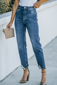 Thumbnail for Ripped Ankle Straight Jeans with Pockets