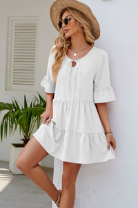 Thumbnail for Tied Flounce Sleeve Mini Dress