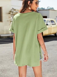 Thumbnail for High-Low Side Slit V-Neck Tee - MiaMoré