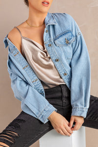 Thumbnail for Button Down Dropped Shoulder Denim Jacket