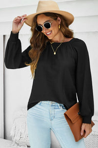 Thumbnail for Waffle-Knit Long Raglan Sleeve Top - MiaMore | Luxary Classic Charm