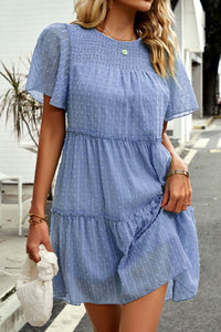 Thumbnail for Swiss Dot Smocked Frill Trim Dress