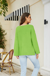 Thumbnail for Drop Shoulder V-Neck Knit Pullover