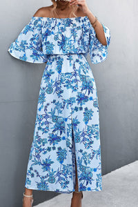 Thumbnail for Floral Off-Shoulder Front Split Dress