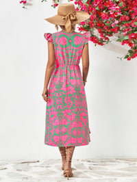 Thumbnail for Floral V-Neck Cap Sleeve Dress