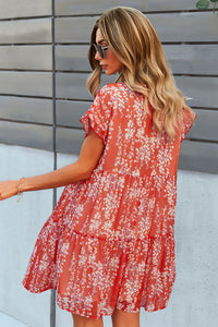Thumbnail for Printed V-Neck Short Sleeve Tiered Dress