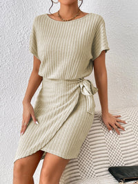 Thumbnail for Ribbed Boat Neck Short Sleeve Dress