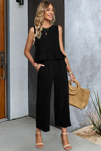 Thumbnail for Decorative Button Ruffle Hem Tank and Pants Set
