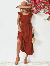 Thumbnail for Tie Belt Ruffled Tiered Dress