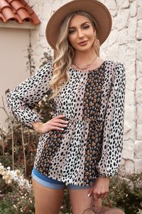 Thumbnail for Animal Print Patchwork Balloon Sleeve Blouse - MiaMore | Luxary Classic Charm