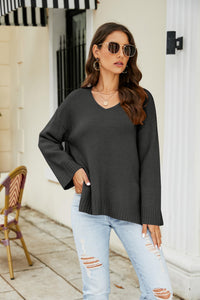 Thumbnail for Drop Shoulder V-Neck Knit Pullover