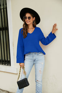 Thumbnail for Drop Shoulder V-Neck Knit Pullover