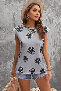 Thumbnail for Printed Capped Sleeve Round Neck Top - MiaMore | Luxary Classic Charm