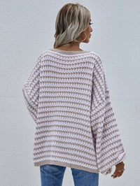 Thumbnail for Striped Drop Shoulder V-Neck Pullover Sweater