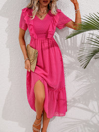Thumbnail for Swiss Dot Ruffled Short Sleeve Dress