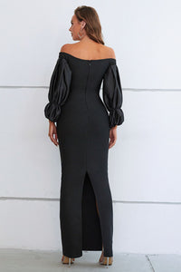 Thumbnail for Off-Shoulder Bubble Sleeve Slit Dress - MiaMore | Luxary Classic Charm