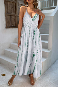 Thumbnail for Printed Surplice Adjustable Spaghetti Strap Maxi Dress