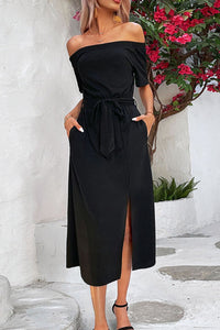 Thumbnail for Tie-Waist Off-Shoulder Split Dress