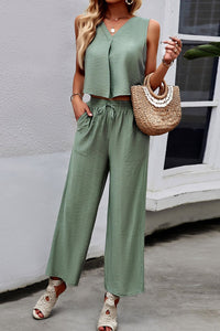 Thumbnail for V-Neck Tank and Drawstring Pants Set