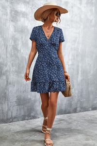 Thumbnail for Ditsy Floral V-Neck Short Sleeve Dress