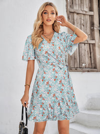 Thumbnail for Floral Short Sleeve Ruffle Hem Dress