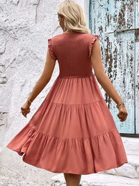 Thumbnail for Smocked Round Neck Tiered Dress