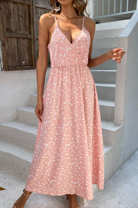 Thumbnail for Printed Surplice Adjustable Spaghetti Strap Maxi Dress