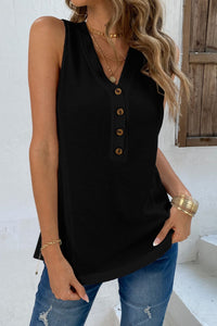Thumbnail for Buttoned V-Neck Tank