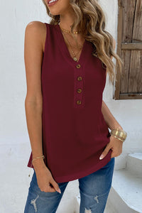 Thumbnail for Buttoned V-Neck Tank
