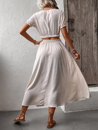 Thumbnail for Swiss Dot Cropped Top and Skirt Set