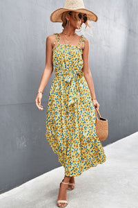 Thumbnail for Floral Tie-Shoulder Belted Dress