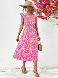 Thumbnail for Floral V-Neck Cap Sleeve Dress