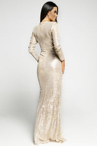 Thumbnail for Sequin Cutout Ruched Split Long Sleeve Maxi Dress - MiaMore | Luxary Classic Charm