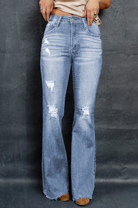 Thumbnail for Distressed Raw Hem Flare Jeans