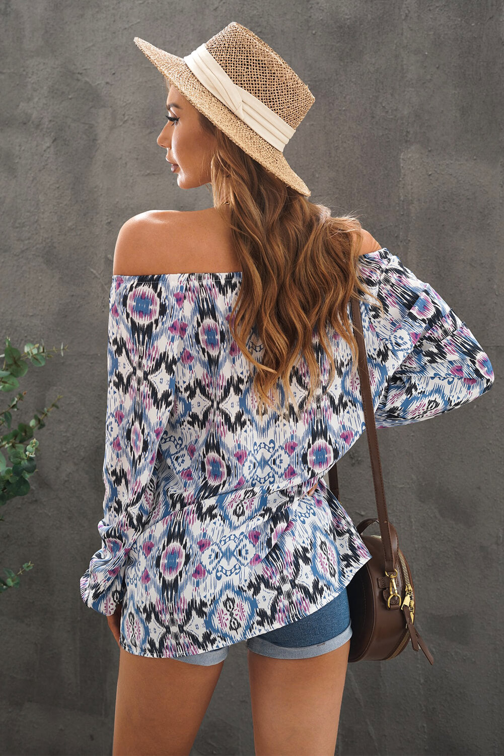 Printed Off-Shoulder Tied Balloon Sleeve Blouse - MiaMore | Luxary Classic Charm