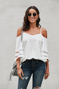 Thumbnail for Cold-Shoulder Three-Quarter Flare Sleeve Blouse - MiaMore | Luxary Classic Charm