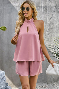Thumbnail for Halter Neck Top and Shorts Set with Pockets