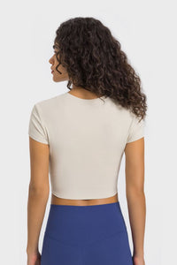 Thumbnail for Round Neck Short Sleeve Cropped Sports T-Shirt
