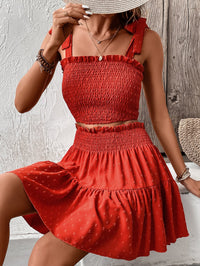 Thumbnail for Smocked Tank and Frill Trim Skirt Set